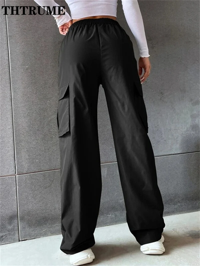 Vintage Streetwear Cargo Pants Fashion Women Solid Oversized Pocket High Waist Baggy Pant Casual Hip Hop Straight New Trousers
