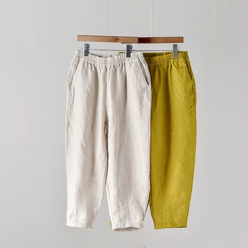 Johnature 2025 New Style Casual Loose Women Calf-length Pants Spring Summer Fashion Solid Cotton Linen Women Pants