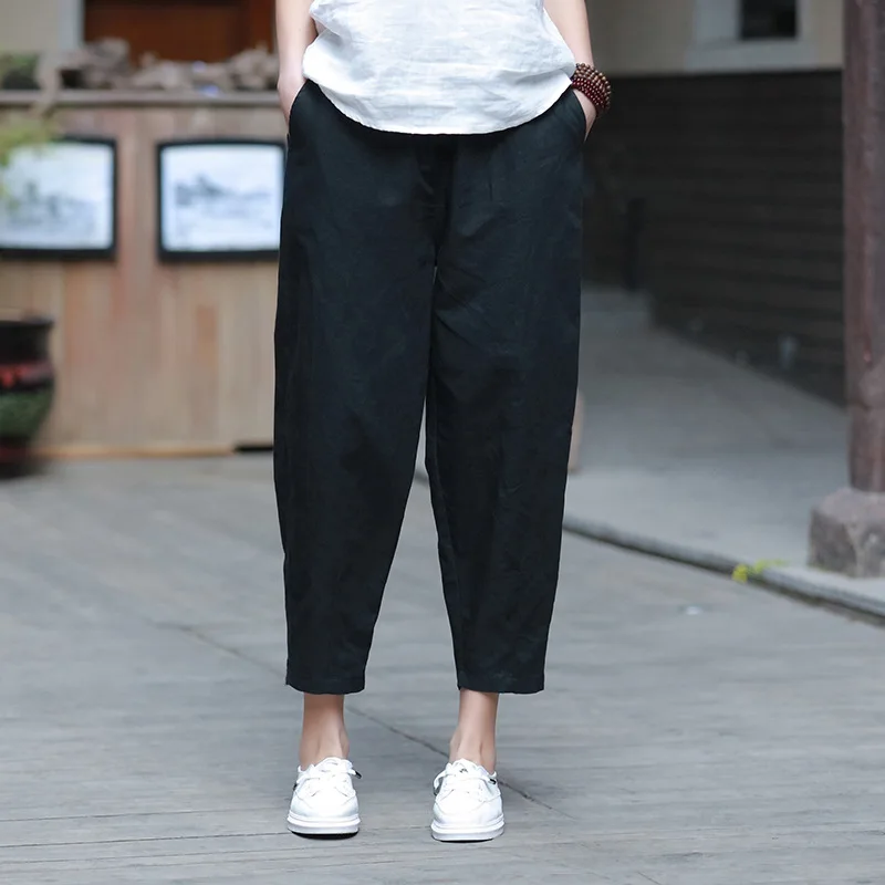 Johnature 2025 New Style Casual Loose Women Calf-length Pants Spring Summer Fashion Solid Cotton Linen Women Pants