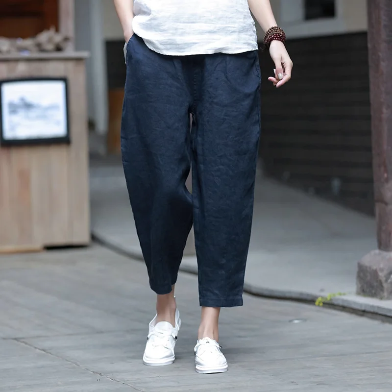 Johnature 2025 New Style Casual Loose Women Calf-length Pants Spring Summer Fashion Solid Cotton Linen Women Pants