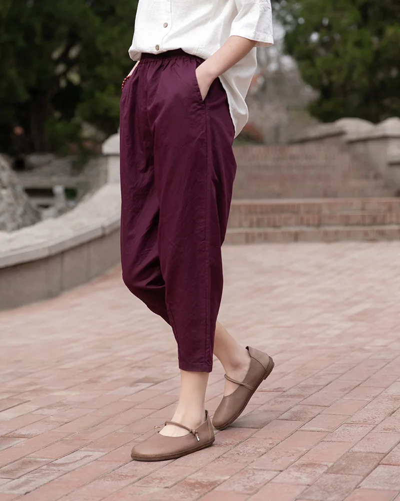 Johnature 2025 New Style Casual Loose Women Calf-length Pants Spring Summer Fashion Solid Cotton Linen Women Pants
