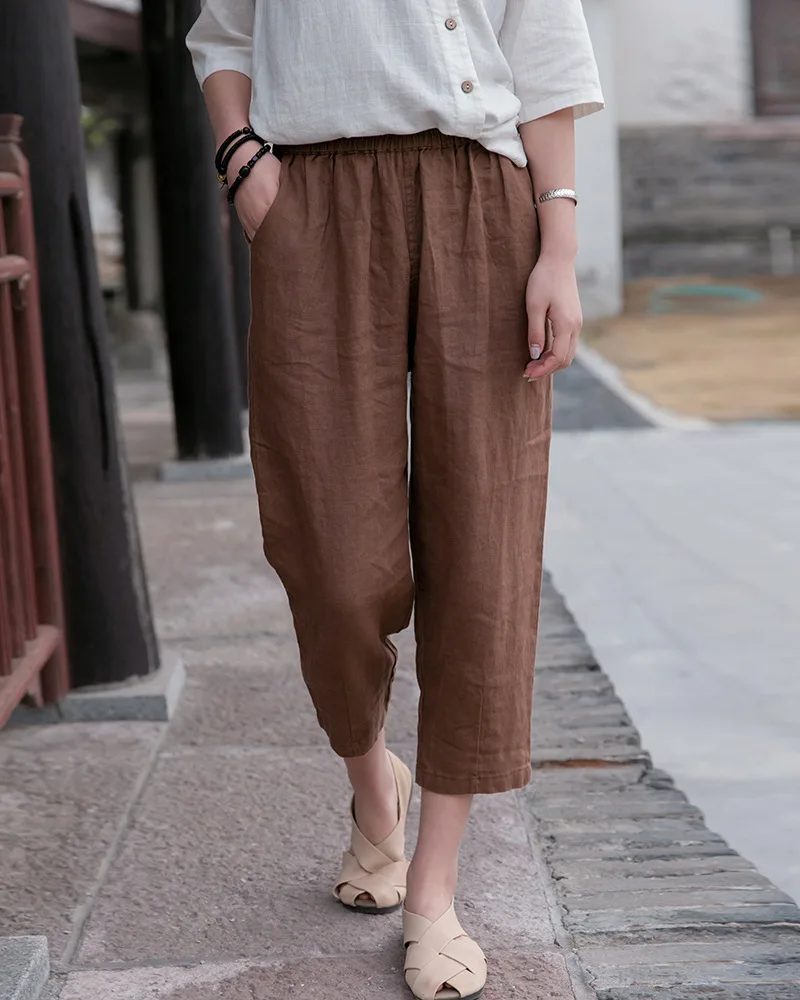 Johnature 2025 New Style Casual Loose Women Calf-length Pants Spring Summer Fashion Solid Cotton Linen Women Pants
