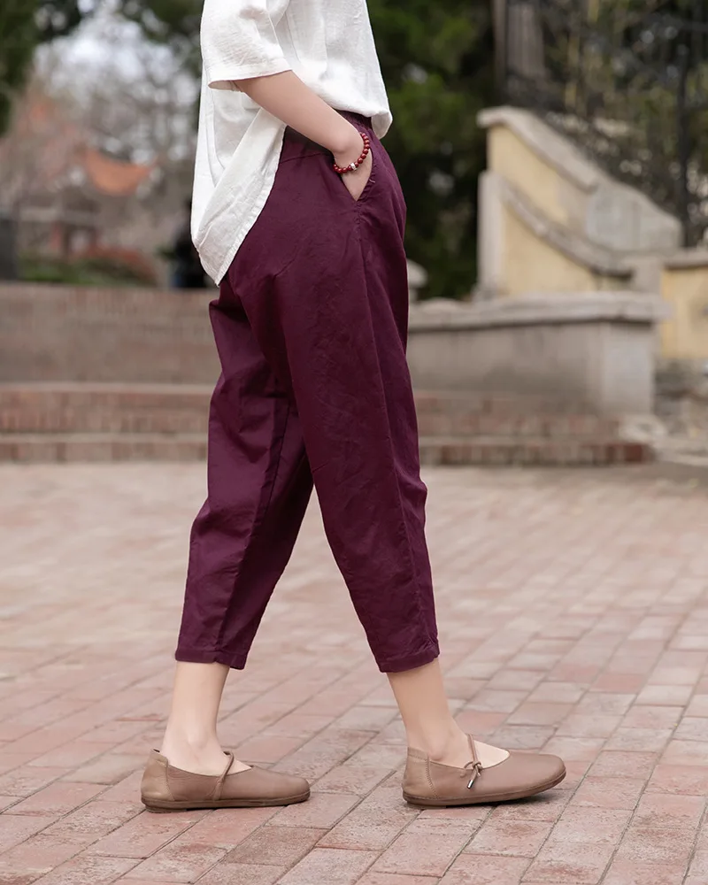 Johnature 2025 New Style Casual Loose Women Calf-length Pants Spring Summer Fashion Solid Cotton Linen Women Pants