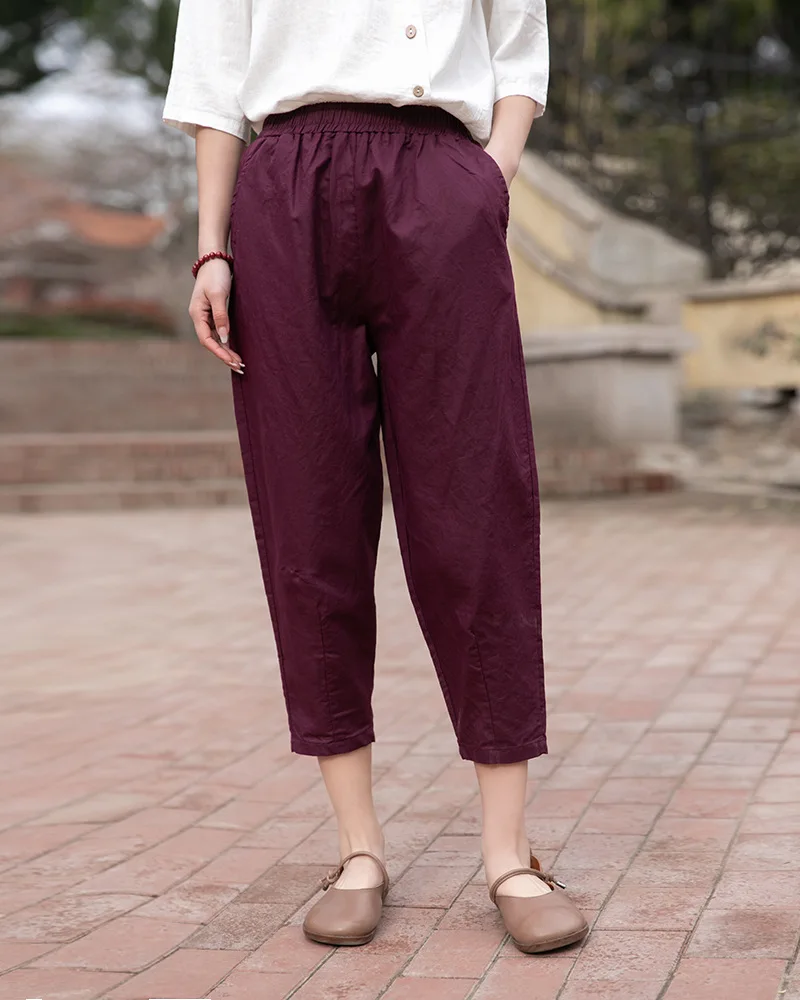 Johnature 2025 New Style Casual Loose Women Calf-length Pants Spring Summer Fashion Solid Cotton Linen Women Pants