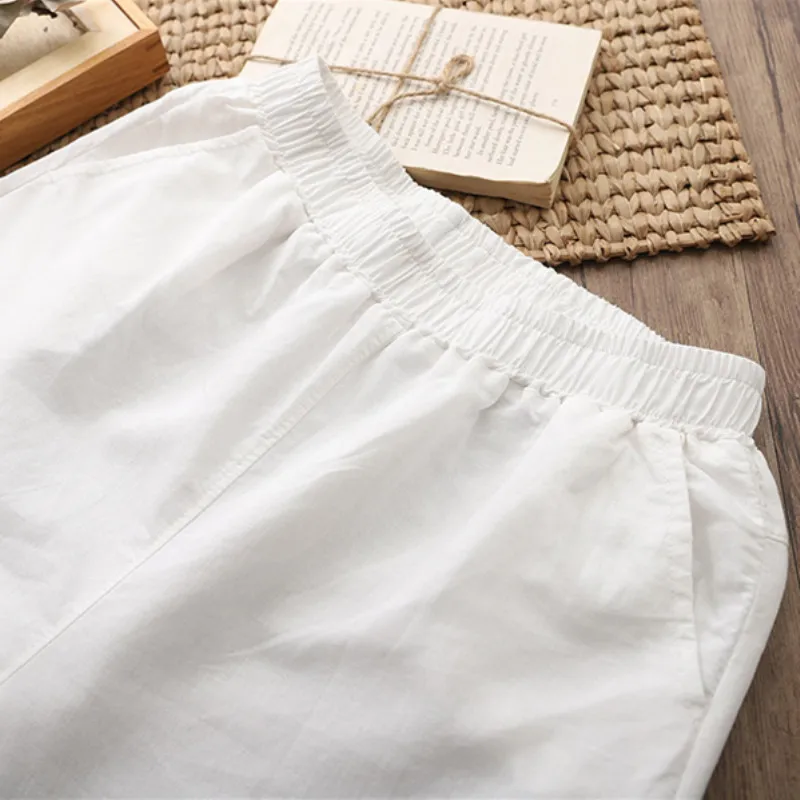 Johnature 2025 New Style Casual Loose Women Calf-length Pants Spring Summer Fashion Solid Cotton Linen Women Pants