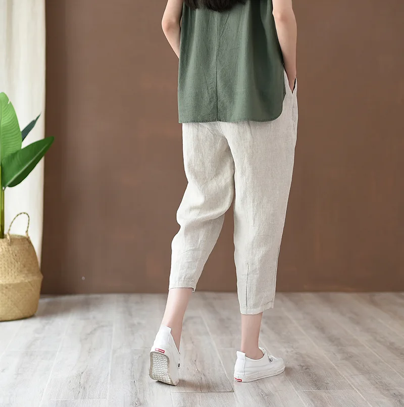 Johnature 2025 New Style Casual Loose Women Calf-length Pants Spring Summer Fashion Solid Cotton Linen Women Pants