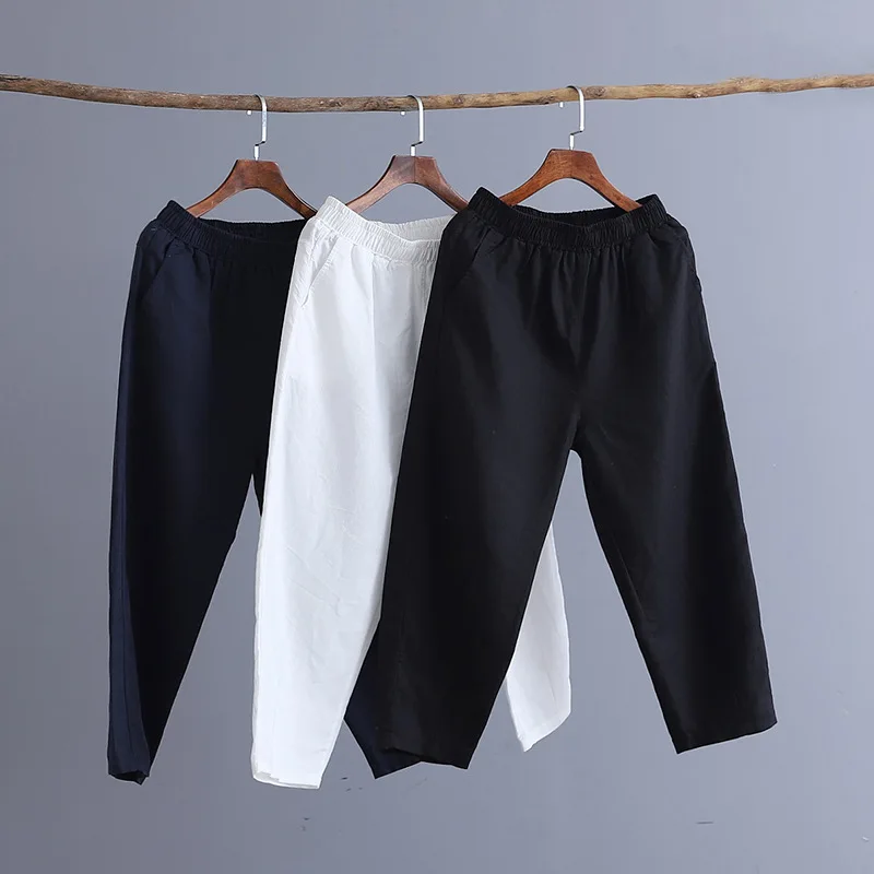Johnature 2025 New Style Casual Loose Women Calf-length Pants Spring Summer Fashion Solid Cotton Linen Women Pants