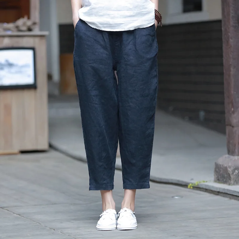 Johnature 2025 New Style Casual Loose Women Calf-length Pants Spring Summer Fashion Solid Cotton Linen Women Pants