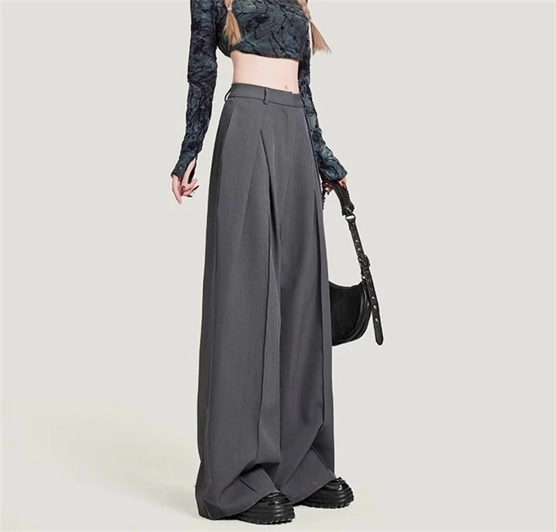 Women's Grey Baggy Suits Pants Vintage Y2k Pants Harajuku Aesthetic Office Ladies High Waist Trousers Fashion 2000s Clothes 2024