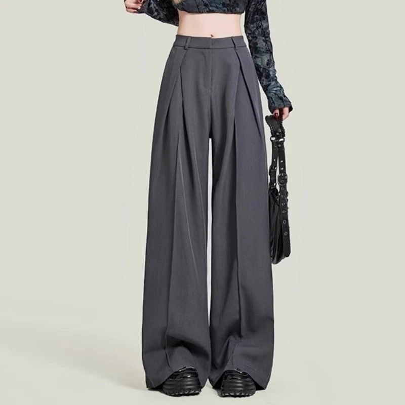 Women's Grey Baggy Suits Pants Vintage Y2k Pants Harajuku Aesthetic Office Ladies High Waist Trousers Fashion 2000s Clothes 2024