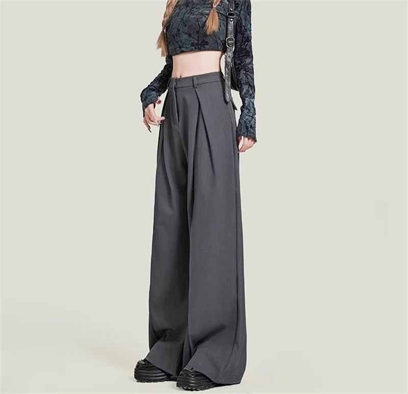 Women's Grey Baggy Suits Pants Vintage Y2k Pants Harajuku Aesthetic Office Ladies High Waist Trousers Fashion 2000s Clothes 2024