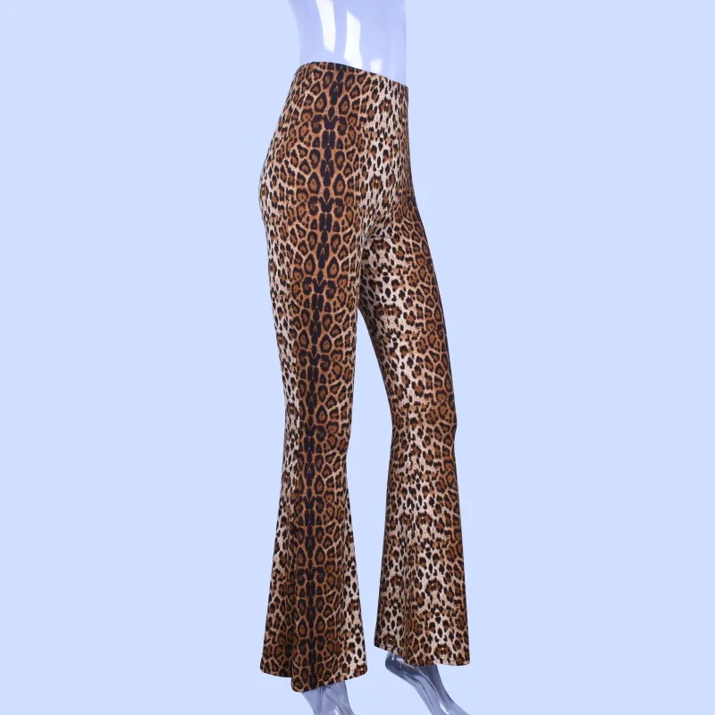 Hugcitar High Waist Leopard Print Flare Leggings 2025 Spring Women Fashion Sexy Bodycon Trousers Club Pants