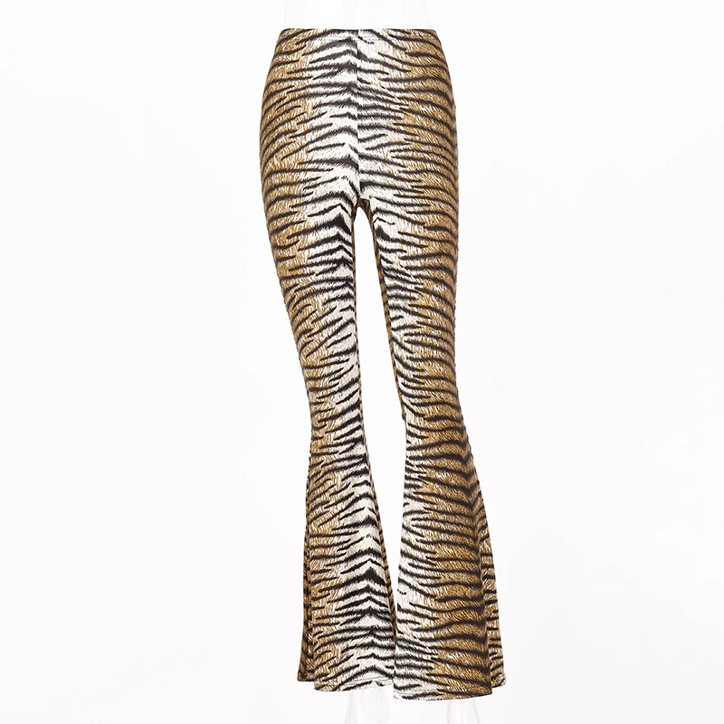 Hugcitar High Waist Leopard Print Flare Leggings 2025 Spring Women Fashion Sexy Bodycon Trousers Club Pants