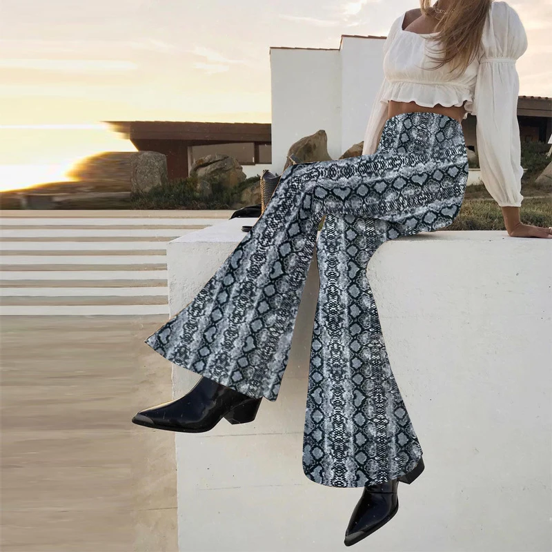 Hugcitar High Waist Leopard Print Flare Leggings 2025 Spring Women Fashion Sexy Bodycon Trousers Club Pants
