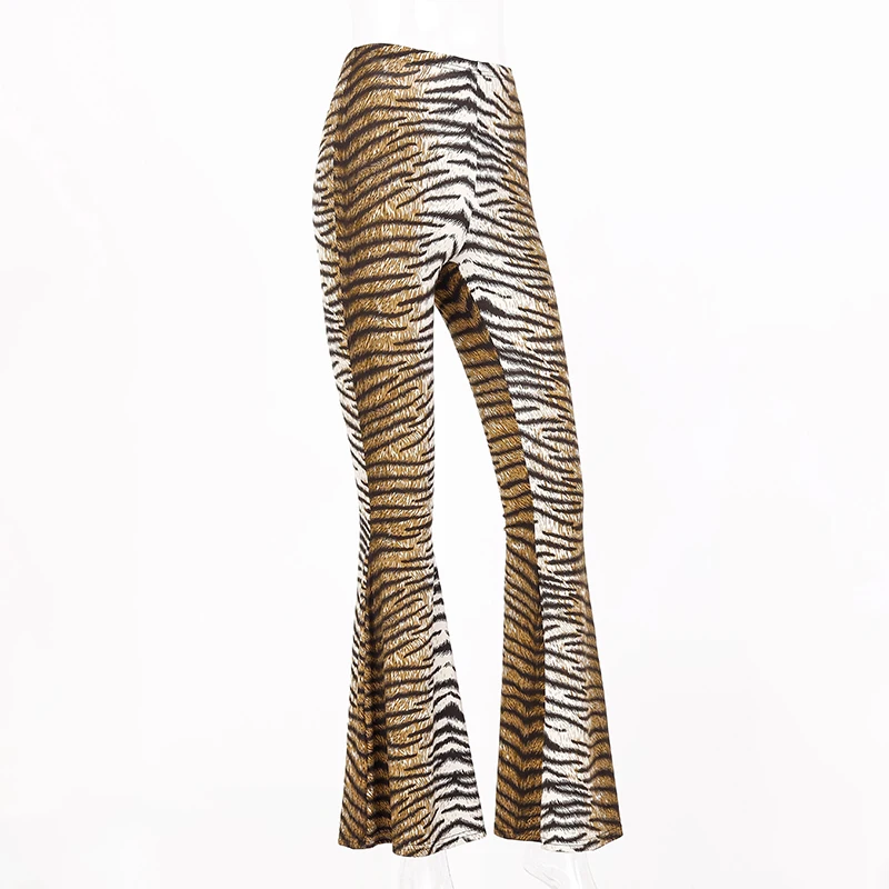 Hugcitar High Waist Leopard Print Flare Leggings 2025 Spring Women Fashion Sexy Bodycon Trousers Club Pants