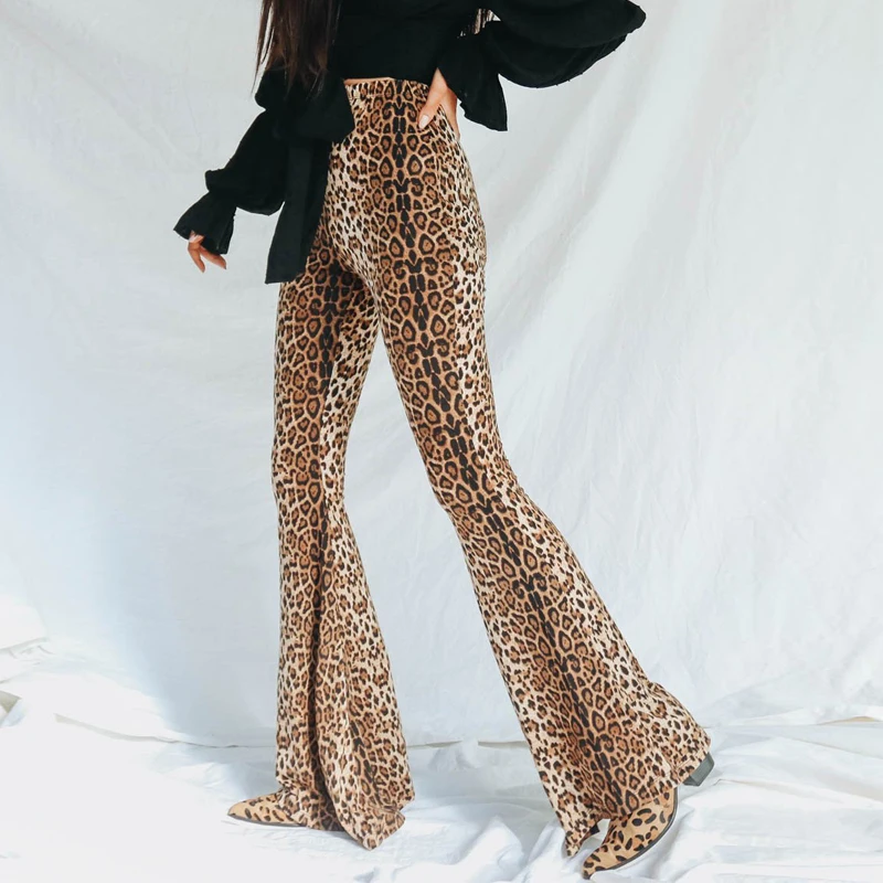 Hugcitar High Waist Leopard Print Flare Leggings 2025 Spring Women Fashion Sexy Bodycon Trousers Club Pants