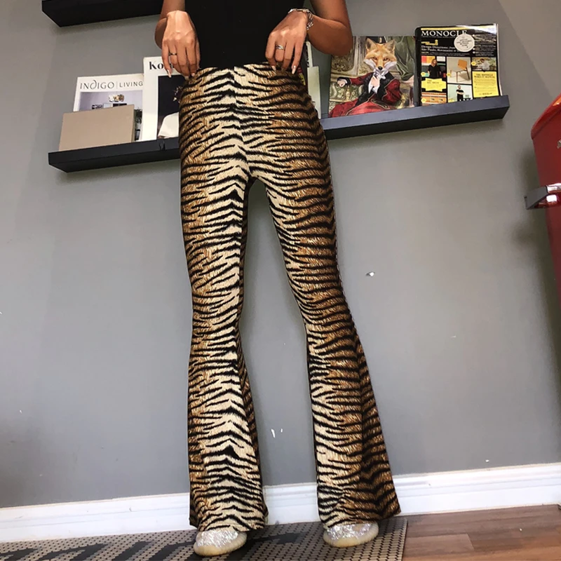 Hugcitar High Waist Leopard Print Flare Leggings 2025 Spring Women Fashion Sexy Bodycon Trousers Club Pants