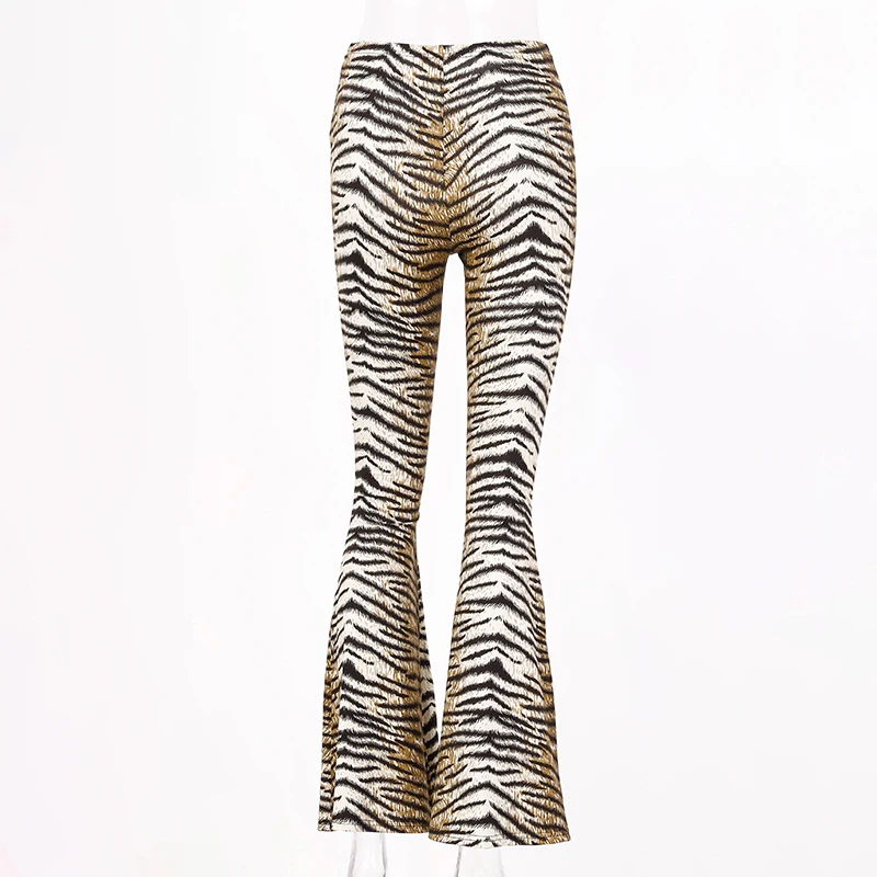 Hugcitar High Waist Leopard Print Flare Leggings 2025 Spring Women Fashion Sexy Bodycon Trousers Club Pants