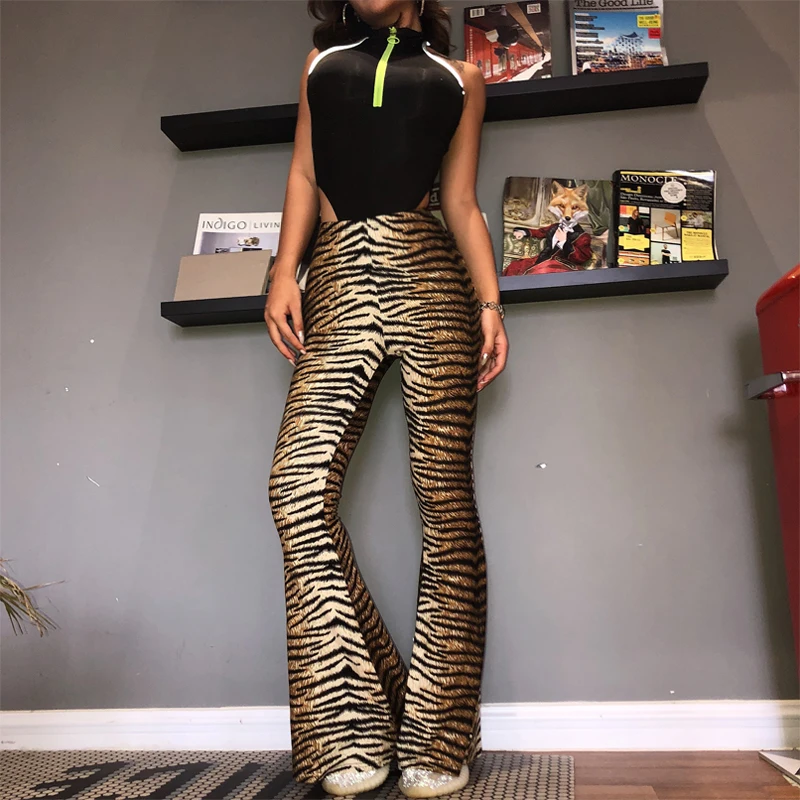 Hugcitar High Waist Leopard Print Flare Leggings 2025 Spring Women Fashion Sexy Bodycon Trousers Club Pants