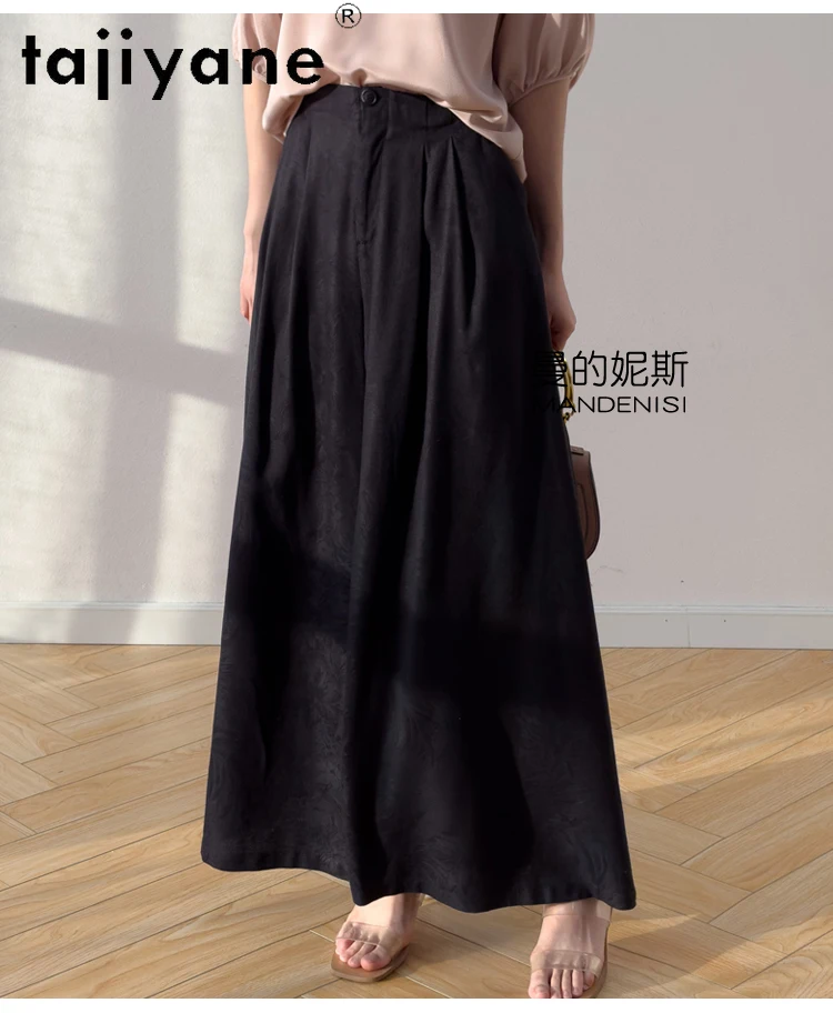 TAJIYANE 100% Real Mulberry Silk Pants Woman High Quality Baggy Pants Jacquard Wide Leg Trousers Summer Clothes Women 2025 여성바지