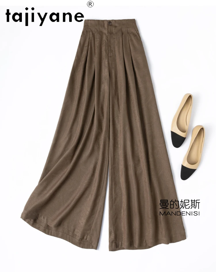 TAJIYANE 100% Real Mulberry Silk Pants Woman High Quality Baggy Pants Jacquard Wide Leg Trousers Summer Clothes Women 2025 여성바지