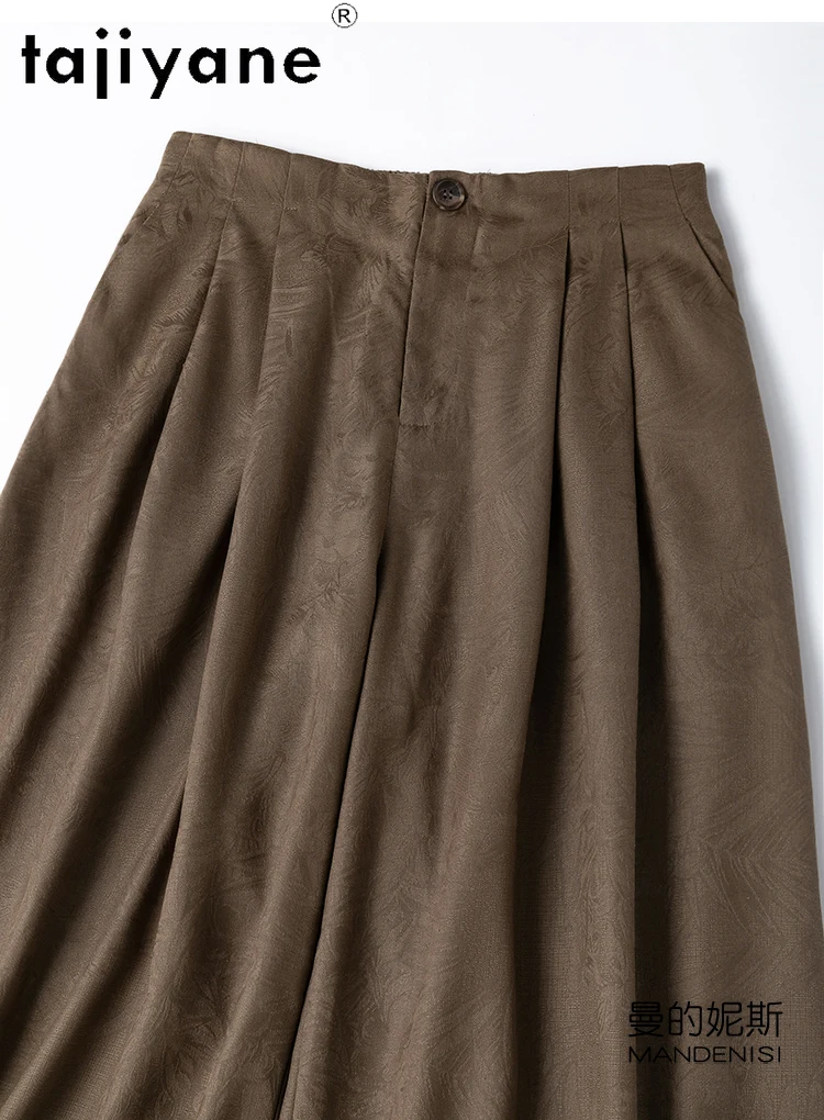TAJIYANE 100% Real Mulberry Silk Pants Woman High Quality Baggy Pants Jacquard Wide Leg Trousers Summer Clothes Women 2025 여성바지