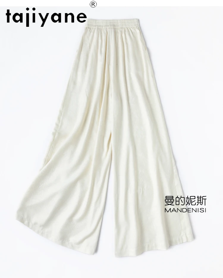 TAJIYANE 100% Real Mulberry Silk Pants Woman High Quality Baggy Pants Jacquard Wide Leg Trousers Summer Clothes Women 2025 여성바지