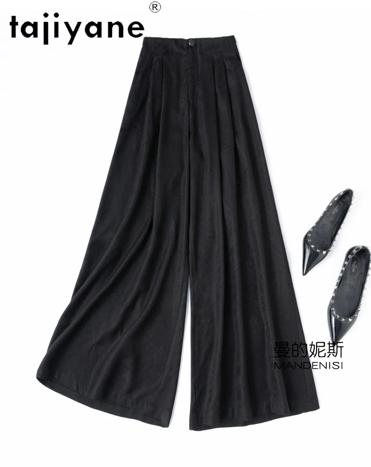 TAJIYANE 100% Real Mulberry Silk Pants Woman High Quality Baggy Pants Jacquard Wide Leg Trousers Summer Clothes Women 2025 여성바지
