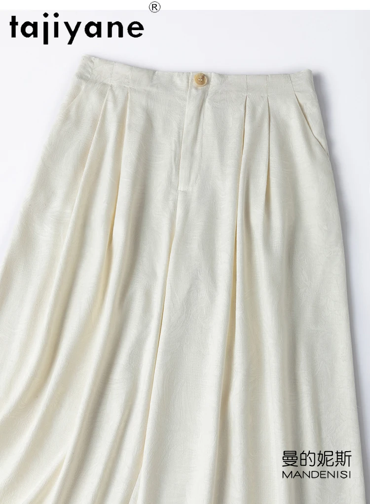 TAJIYANE 100% Real Mulberry Silk Pants Woman High Quality Baggy Pants Jacquard Wide Leg Trousers Summer Clothes Women 2025 여성바지