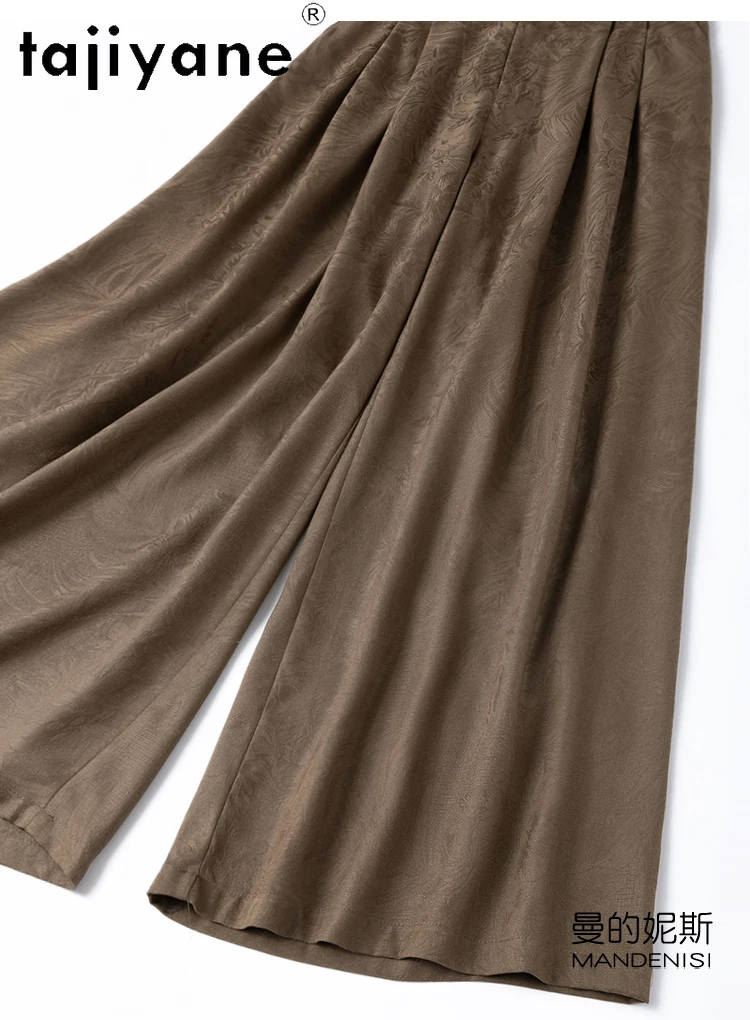 TAJIYANE 100% Real Mulberry Silk Pants Woman High Quality Baggy Pants Jacquard Wide Leg Trousers Summer Clothes Women 2025 여성바지