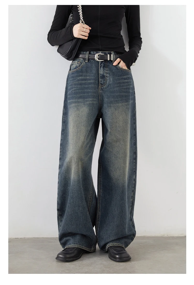 CHIC VEN Korean Women Plus Jeans New Casual Retro Wide Legs Denim Pants Slim Female Trousers Spring Autumn 2025