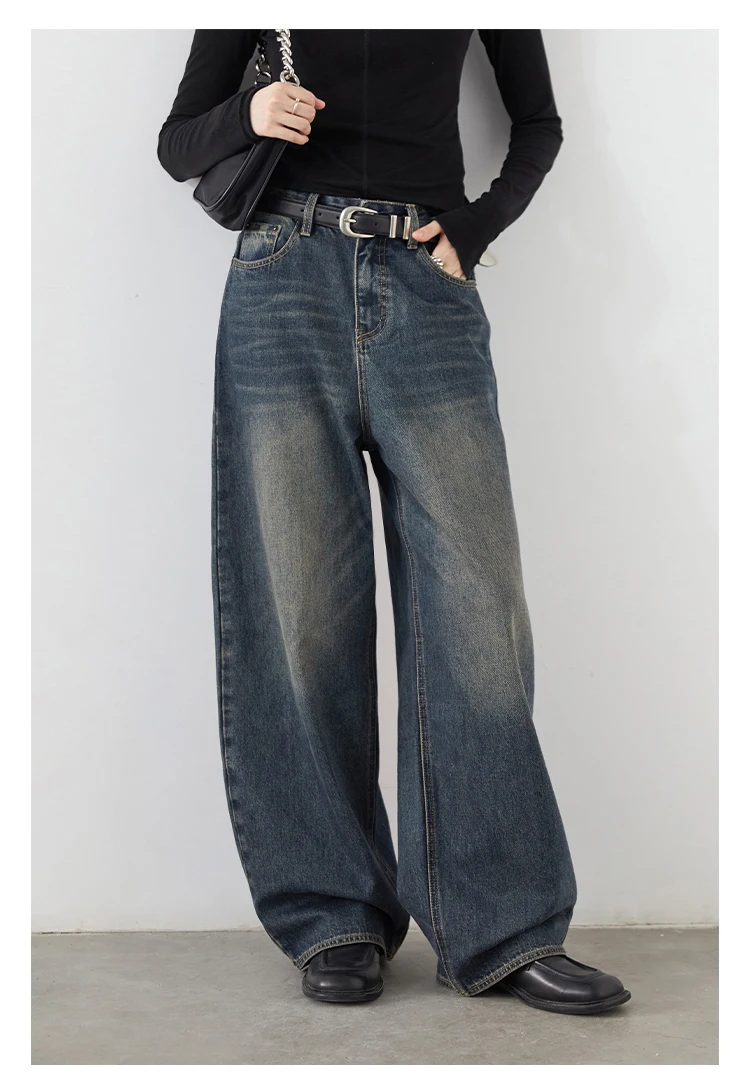 CHIC VEN Korean Women Plus Jeans New Casual Retro Wide Legs Denim Pants Slim Female Trousers Spring Autumn 2025