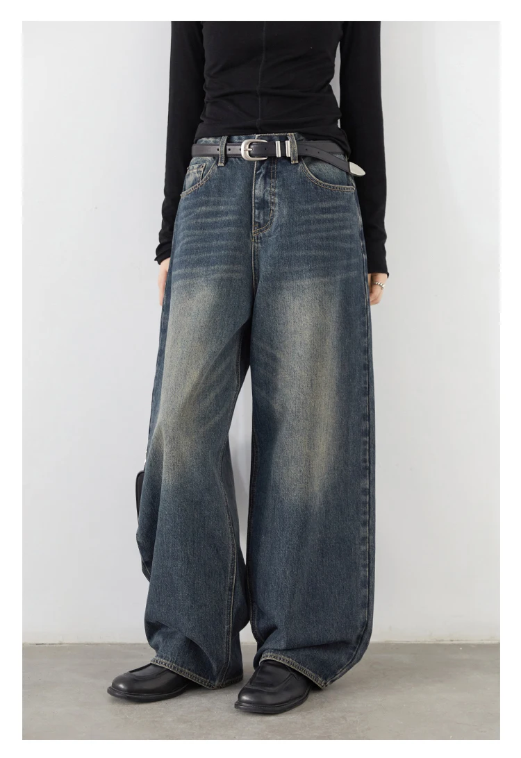 CHIC VEN Korean Women Plus Jeans New Casual Retro Wide Legs Denim Pants Slim Female Trousers Spring Autumn 2025