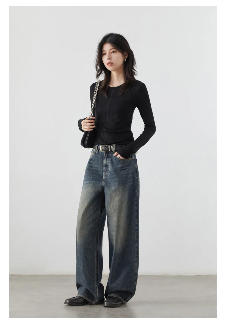 CHIC VEN Korean Women Plus Jeans New Casual Retro Wide Legs Denim Pants Slim Female Trousers Spring Autumn 2025