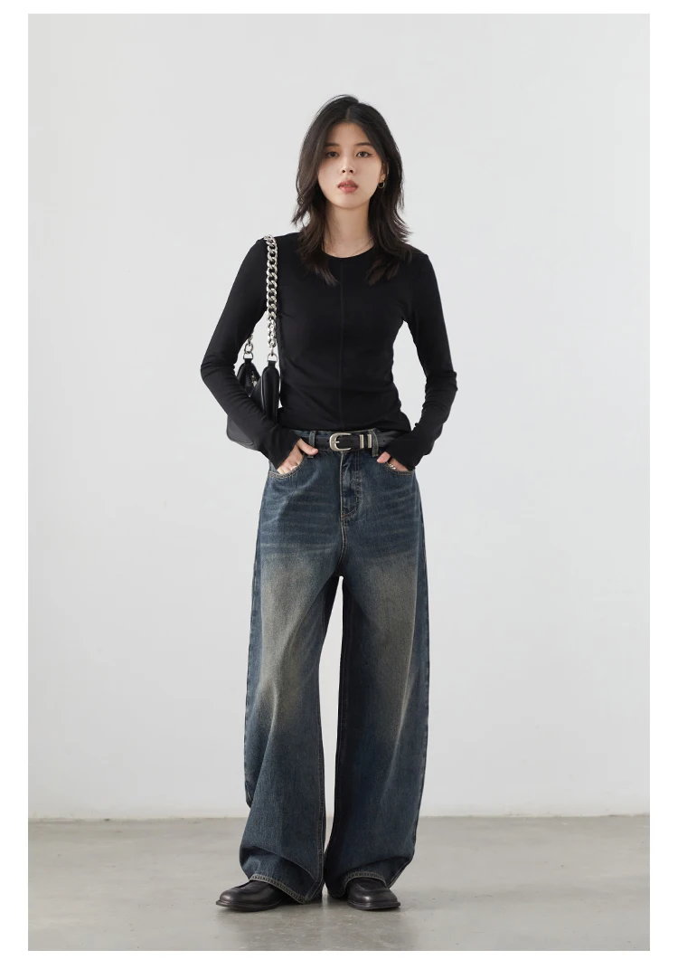 CHIC VEN Korean Women Plus Jeans New Casual Retro Wide Legs Denim Pants Slim Female Trousers Spring Autumn 2025