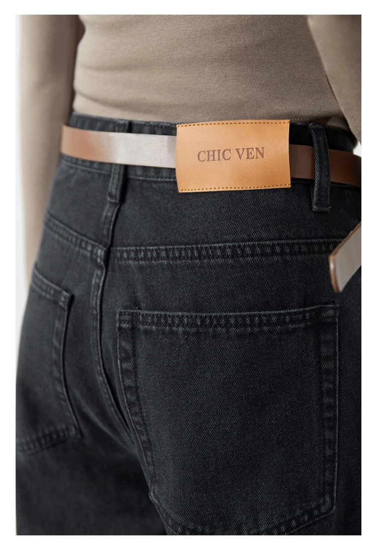 CHIC VEN Korean Women Plus Jeans New Casual Retro Wide Legs Denim Pants Slim Female Trousers Spring Autumn 2025