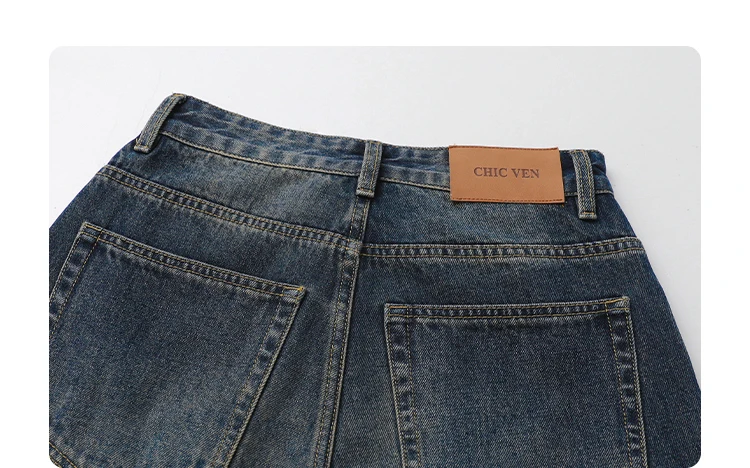 CHIC VEN Korean Women Plus Jeans New Casual Retro Wide Legs Denim Pants Slim Female Trousers Spring Autumn 2025