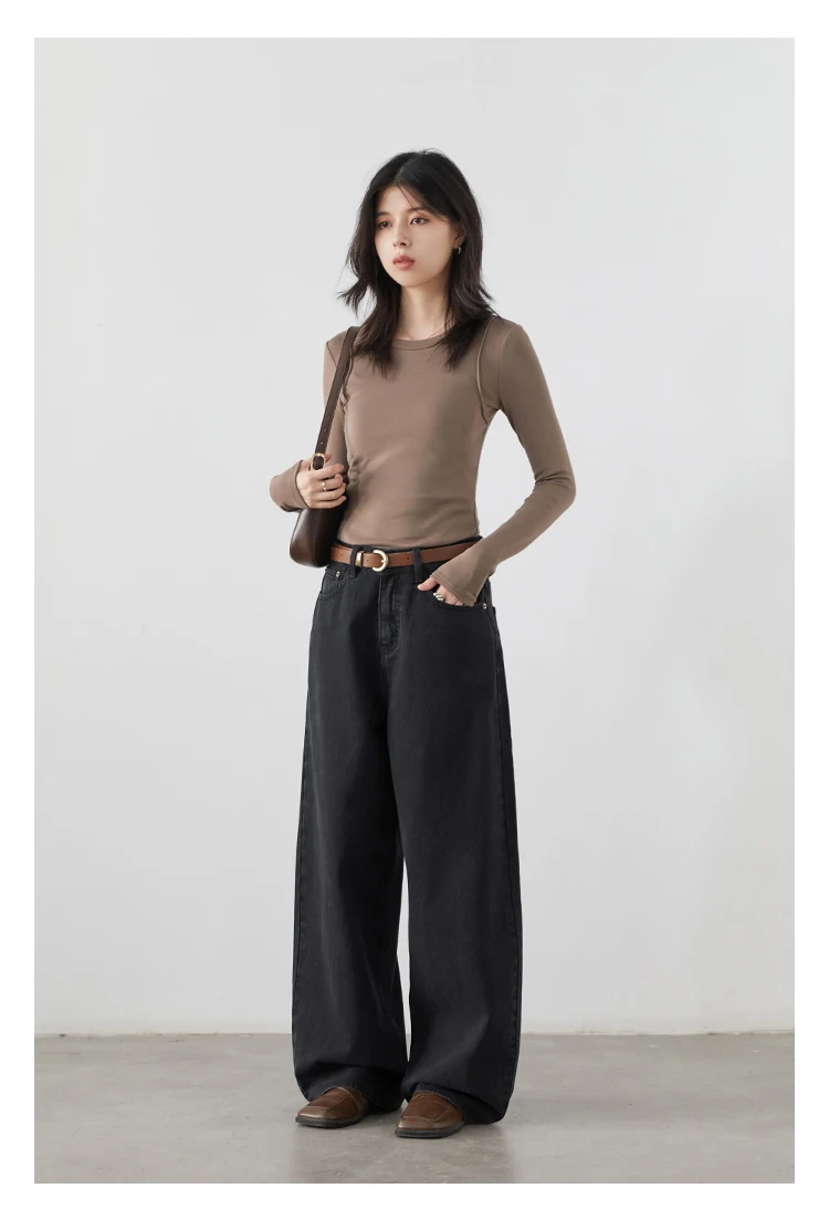 CHIC VEN Korean Women Plus Jeans New Casual Retro Wide Legs Denim Pants Slim Female Trousers Spring Autumn 2025