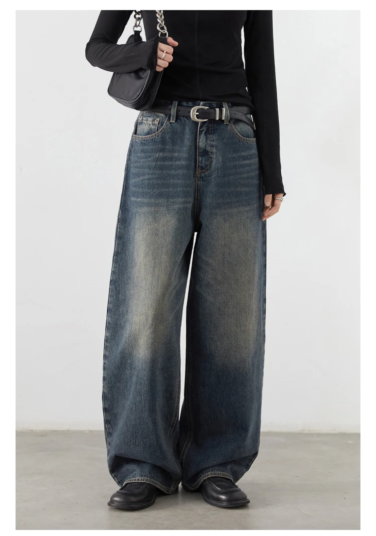 CHIC VEN Korean Women Plus Jeans New Casual Retro Wide Legs Denim Pants Slim Female Trousers Spring Autumn 2025
