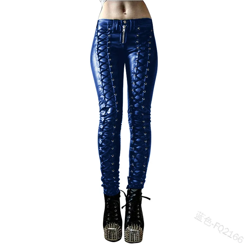 Women's New Fashion Tight Skinny Pants PU Faux Leather High Waist Smooth Touch Elastic Fit Wrinkle Resistant Casual Long Pants