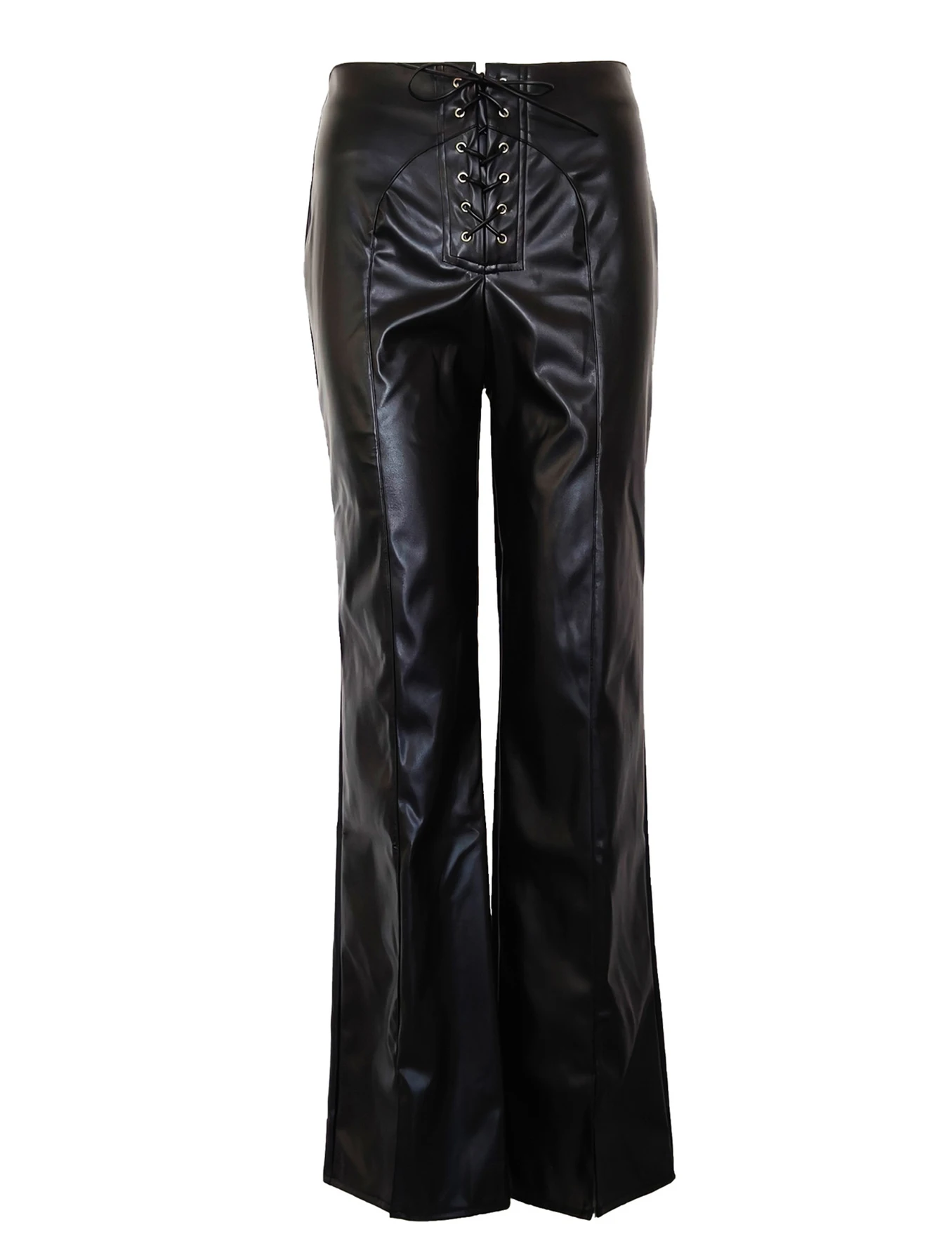 Sexy black PU leather pants women straight leg pants trousers woman clothing high waist casual baggy wide leg pants streetwear