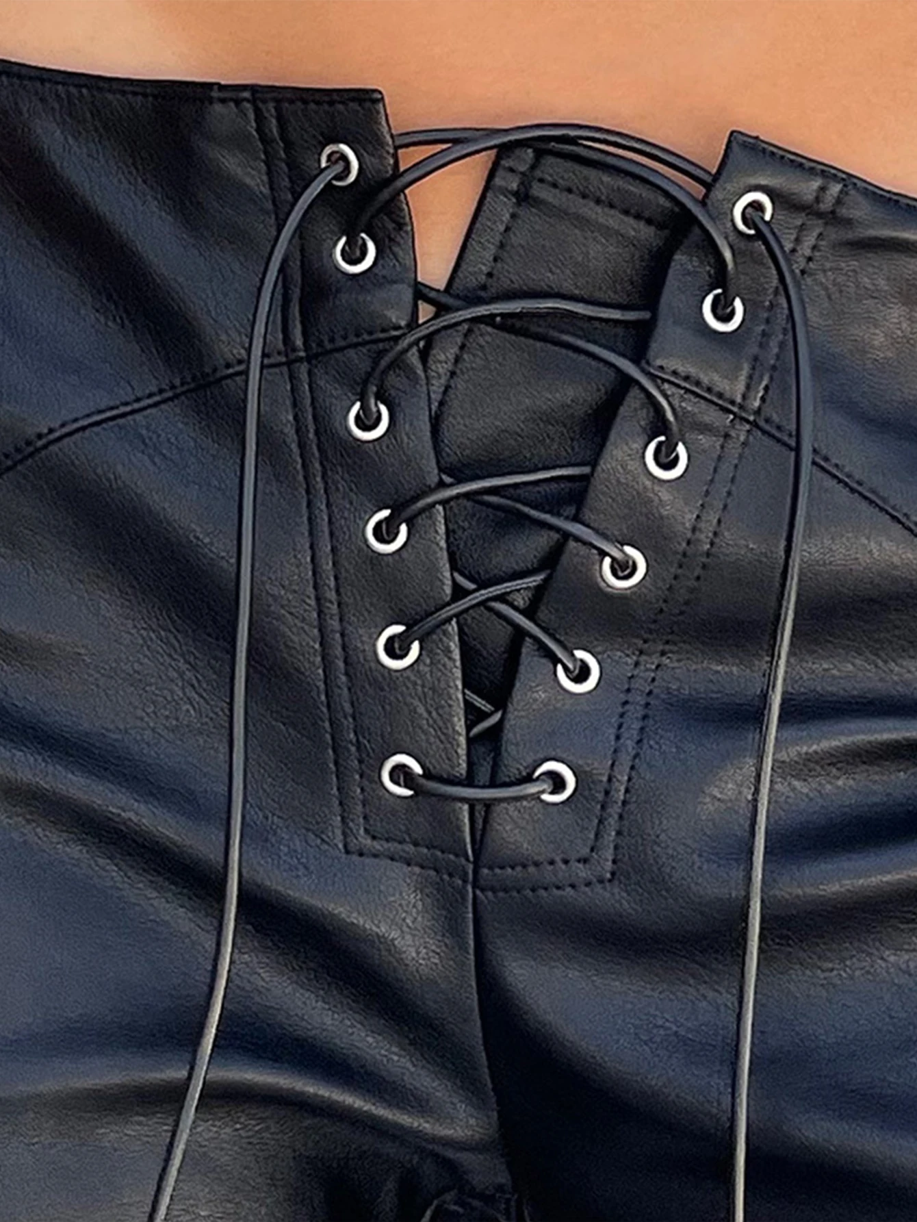 Sexy black PU leather pants women straight leg pants trousers woman clothing high waist casual baggy wide leg pants streetwear