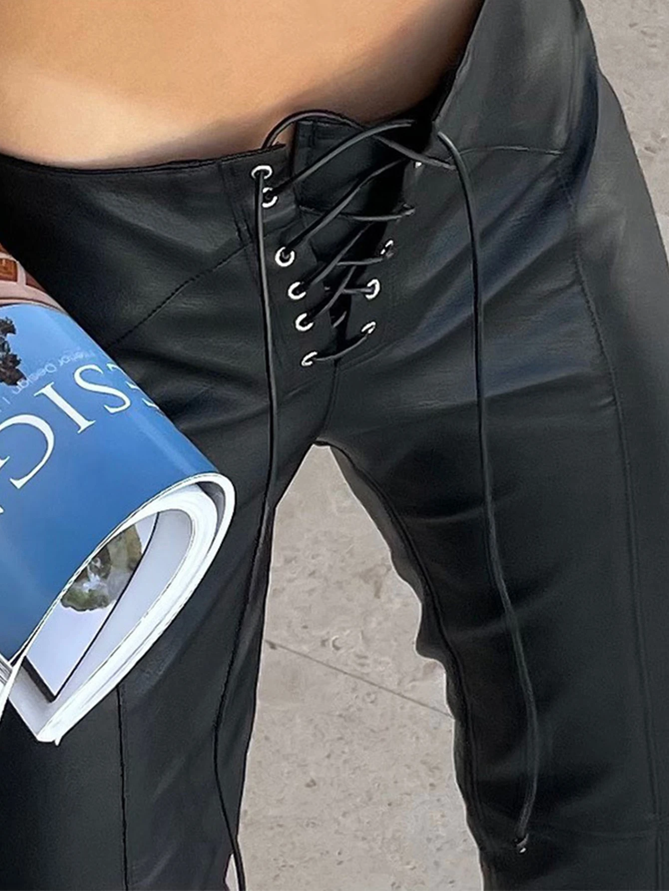 Sexy black PU leather pants women straight leg pants trousers woman clothing high waist casual baggy wide leg pants streetwear