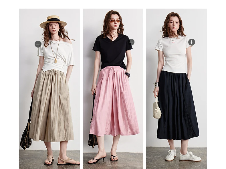 TOYOUTH Women Casual Pants 2026 Summer New Nine Inch Silhouette Light Style Wide Leg Pants