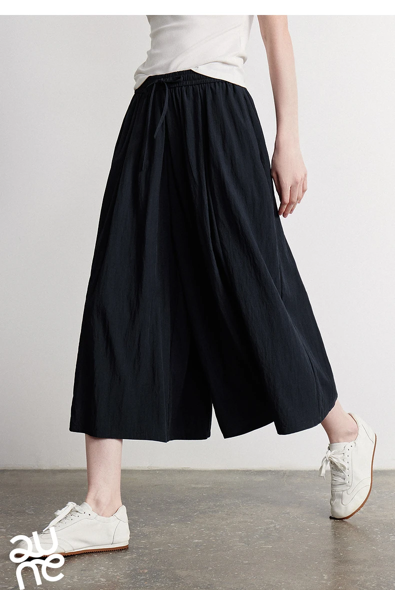 TOYOUTH Women Casual Pants 2026 Summer New Nine Inch Silhouette Light Style Wide Leg Pants