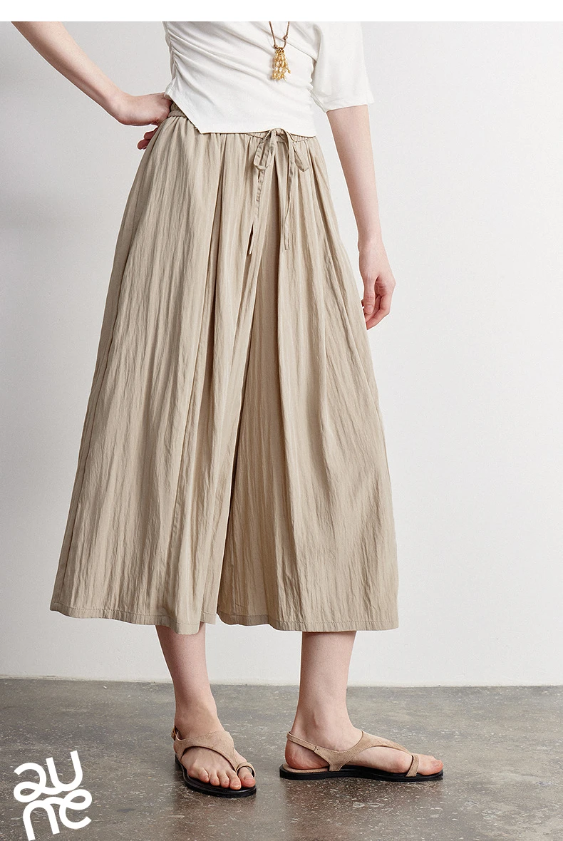 TOYOUTH Women Casual Pants 2026 Summer New Nine Inch Silhouette Light Style Wide Leg Pants