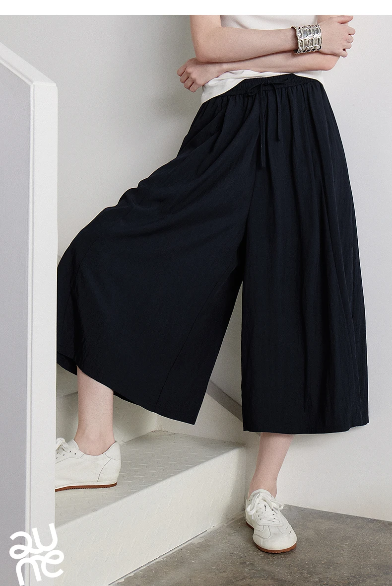 TOYOUTH Women Casual Pants 2026 Summer New Nine Inch Silhouette Light Style Wide Leg Pants