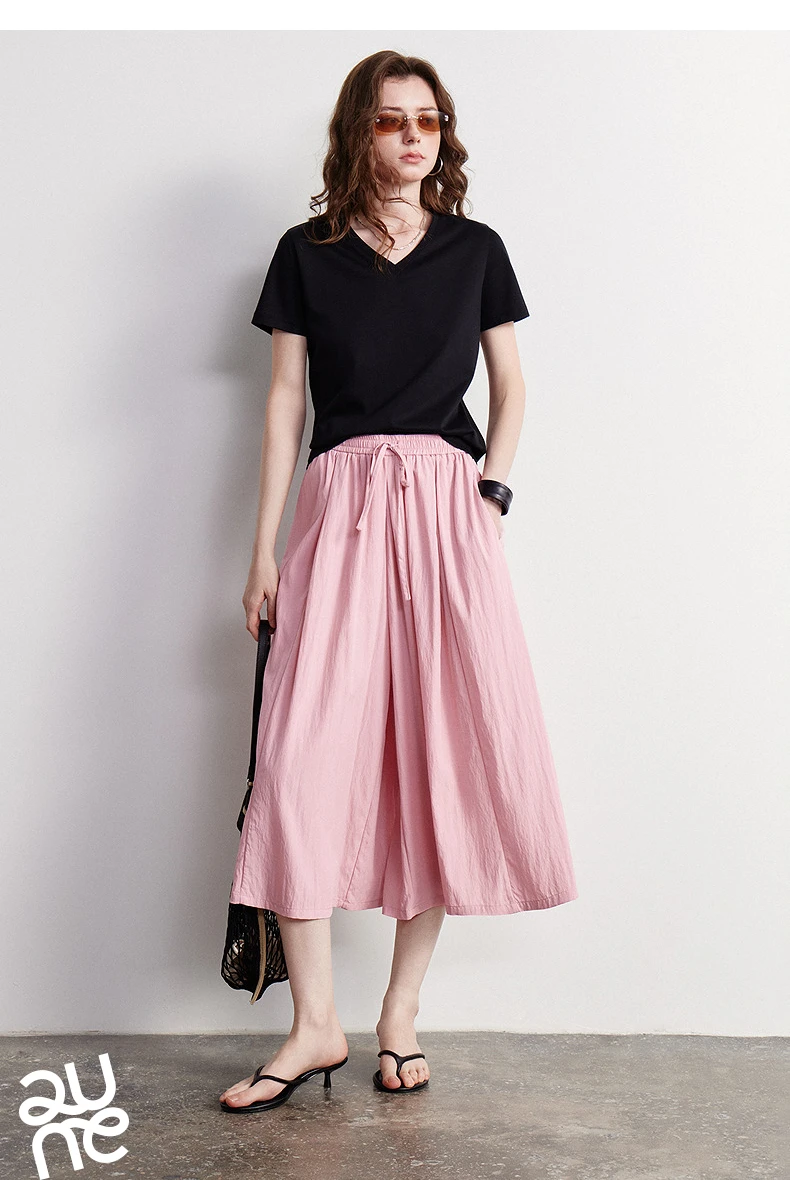 TOYOUTH Women Casual Pants 2026 Summer New Nine Inch Silhouette Light Style Wide Leg Pants