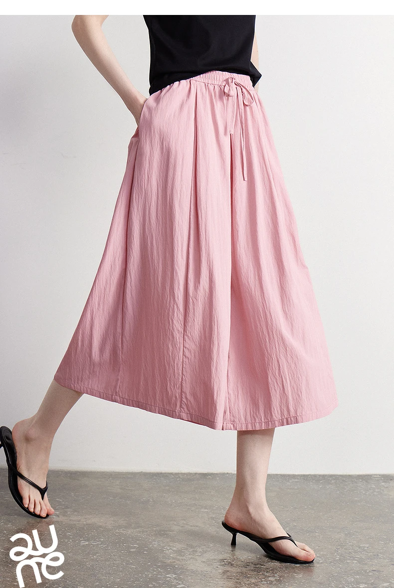TOYOUTH Women Casual Pants 2026 Summer New Nine Inch Silhouette Light Style Wide Leg Pants