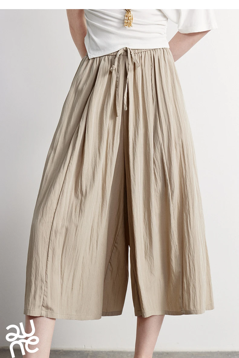 TOYOUTH Women Casual Pants 2026 Summer New Nine Inch Silhouette Light Style Wide Leg Pants